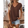 image:imageRoseSeek Womens Bow Shirts Short Cap Sleeve V Neck Asymmetrical Backless Tops Elegant Casual Summer TopsChocolate Brown