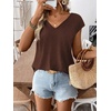image:imageRoseSeek Womens Bow Shirts Short Cap Sleeve V Neck Asymmetrical Backless Tops Elegant Casual Summer TopsChocolate Brown