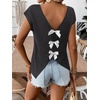 image:imageRoseSeek Womens Bow Shirts Short Cap Sleeve V Neck Asymmetrical Backless Tops Elegant Casual Summer TopsDark Grey