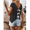 image:imageRoseSeek Womens Bow Shirts Short Cap Sleeve V Neck Asymmetrical Backless Tops Elegant Casual Summer TopsDark Grey