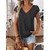 image:imageRoseSeek Womens Bow Shirts Short Cap Sleeve V Neck Asymmetrical Backless Tops Elegant Casual Summer TopsDark Grey