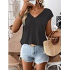 image:imageRoseSeek Womens Bow Shirts Short Cap Sleeve V Neck Asymmetrical Backless Tops Elegant Casual Summer TopsDark Grey