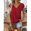 image:imageRoseSeek Womens Bow Shirts Short Cap Sleeve V Neck Asymmetrical Backless Tops Elegant Casual Summer TopsDark Red