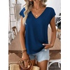 image:imageRoseSeek Womens Bow Shirts Short Cap Sleeve V Neck Asymmetrical Backless Tops Elegant Casual Summer TopsDeep Blue