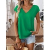 image:imageRoseSeek Womens Bow Shirts Short Cap Sleeve V Neck Asymmetrical Backless Tops Elegant Casual Summer TopsDeep Green