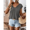 image:imageRoseSeek Womens Bow Shirts Short Cap Sleeve V Neck Asymmetrical Backless Tops Elegant Casual Summer TopsGrey