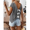 image:imageRoseSeek Womens Bow Shirts Short Cap Sleeve V Neck Asymmetrical Backless Tops Elegant Casual Summer TopsLight Grey