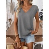 image:imageRoseSeek Womens Bow Shirts Short Cap Sleeve V Neck Asymmetrical Backless Tops Elegant Casual Summer TopsLight Grey