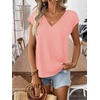 image:imageRoseSeek Womens Bow Shirts Short Cap Sleeve V Neck Asymmetrical Backless Tops Elegant Casual Summer TopsPink