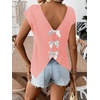 image:imageRoseSeek Womens Bow Shirts Short Cap Sleeve V Neck Asymmetrical Backless Tops Elegant Casual Summer TopsPink