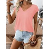 image:imageRoseSeek Womens Bow Shirts Short Cap Sleeve V Neck Asymmetrical Backless Tops Elegant Casual Summer TopsPink
