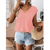 image:imageRoseSeek Womens Bow Shirts Short Cap Sleeve V Neck Asymmetrical Backless Tops Elegant Casual Summer TopsPink