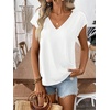 image:imageRoseSeek Womens Bow Shirts Short Cap Sleeve V Neck Asymmetrical Backless Tops Elegant Casual Summer TopsWhite and Black
