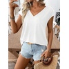 image:imageRoseSeek Womens Bow Shirts Short Cap Sleeve V Neck Asymmetrical Backless Tops Elegant Casual Summer TopsWhite and Black