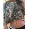 image:imageRoseSeek Womens Camo Crop Tee Tops Branch Print Short Sleeve Crew Neck Cropped TShirts Summer TopGreen
