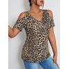 image:imageRoseSeek Womens Camo Leopard Cold Shoulder T Shirts V Neck Short Sleeve Tee Summer Tops Camouflage OutfitsBlack and Brown