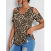 image:imageRoseSeek Womens Camo Leopard Cold Shoulder T Shirts V Neck Short Sleeve Tee Summer Tops Camouflage OutfitsBlack and Brown