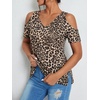 image:imageRoseSeek Womens Camo Leopard Cold Shoulder T Shirts V Neck Short Sleeve Tee Summer Tops Camouflage OutfitsBlack and Brown