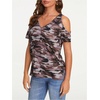image:imageRoseSeek Womens Camo Leopard Cold Shoulder T Shirts V Neck Short Sleeve Tee Summer Tops Camouflage OutfitsBrown