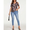 image:imageRoseSeek Womens Camo Leopard Cold Shoulder T Shirts V Neck Short Sleeve Tee Summer Tops Camouflage OutfitsBrown
