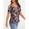 image:imageRoseSeek Womens Camo Leopard Cold Shoulder T Shirts V Neck Short Sleeve Tee Summer Tops Camouflage OutfitsBrown