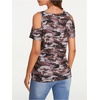 image:imageRoseSeek Womens Camo Leopard Cold Shoulder T Shirts V Neck Short Sleeve Tee Summer Tops Camouflage OutfitsBrown