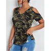 image:imageRoseSeek Womens Camo Leopard Cold Shoulder T Shirts V Neck Short Sleeve Tee Summer Tops Camouflage OutfitsGreen