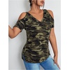 image:imageRoseSeek Womens Camo Leopard Cold Shoulder T Shirts V Neck Short Sleeve Tee Summer Tops Camouflage OutfitsGreen