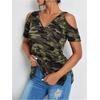 image:imageRoseSeek Womens Camo Leopard Cold Shoulder T Shirts V Neck Short Sleeve Tee Summer Tops Camouflage OutfitsGreen