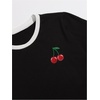 image:imageRoseSeek Womens Cherry Embroidery Print Shirt Contrast Color Neck Tee Short Sleeve Graphic Casual T Shirt Summer Tee TopsBlack White