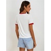 image:imageRoseSeek Womens Cherry Embroidery Print Shirt Contrast Color Neck Tee Short Sleeve Graphic Casual T Shirt Summer Tee TopsWhite