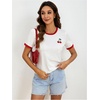 image:imageRoseSeek Womens Cherry Embroidery Print Shirt Contrast Color Neck Tee Short Sleeve Graphic Casual T Shirt Summer Tee TopsWhite