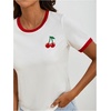image:imageRoseSeek Womens Cherry Embroidery Print Shirt Contrast Color Neck Tee Short Sleeve Graphic Casual T Shirt Summer Tee TopsWhite