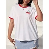 image:imageRoseSeek Womens Cherry Embroidery Print Shirt Contrast Color Neck Tee Short Sleeve Graphic Casual T Shirt Summer Tee TopsWhite With Red