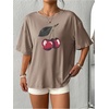 image:imageRoseSeek Womens Cherry Graphic Tees Top Crewneck Short Sleeve Baggy T ShirtKhaki