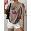 image:imageRoseSeek Womens Cherry Graphic Tees Top Crewneck Short Sleeve Baggy T ShirtKhaki