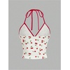 image:imageRoseSeek Womens Cherry Print Halter Cami Tops Backless Slim Fit Summer Going Out Y2K Crop Tank TopApricot