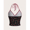 image:imageRoseSeek Womens Cherry Print Halter Cami Tops Backless Slim Fit Summer Going Out Y2K Crop Tank TopBlack