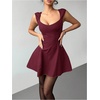 image:imageRoseSeek Womens Cocktail Dresses Sweetheart Neck Sleeveless Mini Dress Slim Fit High Waisted A Line DressBurgundy