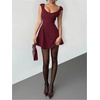 image:imageRoseSeek Womens Cocktail Dresses Sweetheart Neck Sleeveless Mini Dress Slim Fit High Waisted A Line DressBurgundy