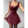 image:imageRoseSeek Womens Cocktail Dresses Sweetheart Neck Sleeveless Mini Dress Slim Fit High Waisted A Line DressBurgundy