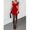 image:imageRoseSeek Womens Cocktail Dresses Sweetheart Neck Sleeveless Mini Dress Slim Fit High Waisted A Line DressRed
