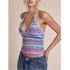 image:imageRoseSeek Womens Colorful Boho Halter Tops Fitted Backless Crop Tops Vacation Beach WearBlue