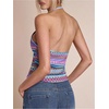 image:imageRoseSeek Womens Colorful Boho Halter Tops Fitted Backless Crop Tops Vacation Beach WearBlue