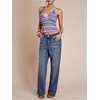 image:imageRoseSeek Womens Colorful Boho Halter Tops Fitted Backless Crop Tops Vacation Beach WearBlue