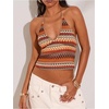 image:imageRoseSeek Womens Colorful Boho Halter Tops Fitted Backless Crop Tops Vacation Beach WearMulticolor