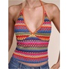 image:imageRoseSeek Womens Colorful Boho Halter Tops Fitted Backless Crop Tops Vacation Beach WearOrange