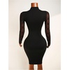image:imageRoseSeek Womens Contrast Lace Bodycon Dress Long Sleeve High Slit Party Date Night Short DressesBlack