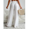 image:imageRoseSeek Womens Cover Up Beach Pants Sheer Mesh Drawstring Wide Leg High Waist Bikini Swimsuit CoverupsWhite