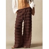 image:imageRoseSeek Womens Crochet Lace Pants Ruffle Layered Elastic Waist Mesh Bathing Suit Cover Up Beach PantsCoffee Brown